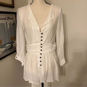Maeve by Anthropologie Off-White Peasant Blouse | Button Front SZ 6